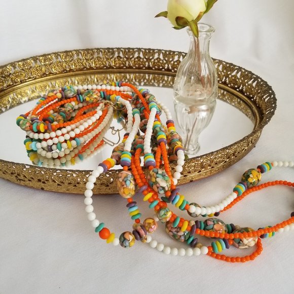 Multi 4 Tier Beaded Necklace Handmade Fun & Colorful Hippie Boho Cruise Jewelry - Picture 2 of 7